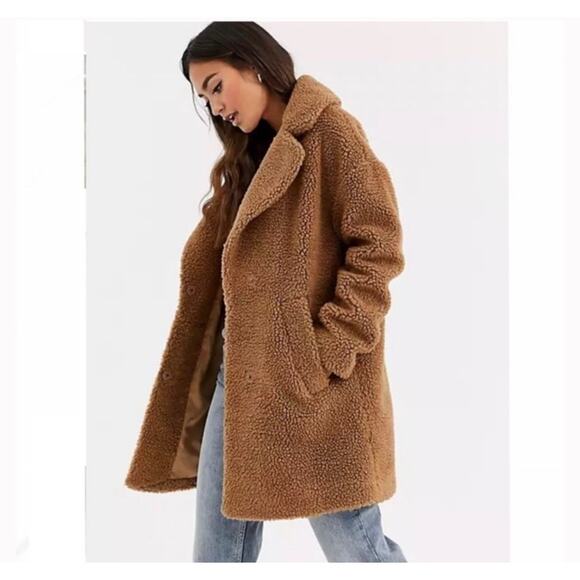 Abercrombie & Fitch The A&F Teddy Coat Gray Cozy Fuzzy Sherpa Size S Pockets - Picture 4 of 4